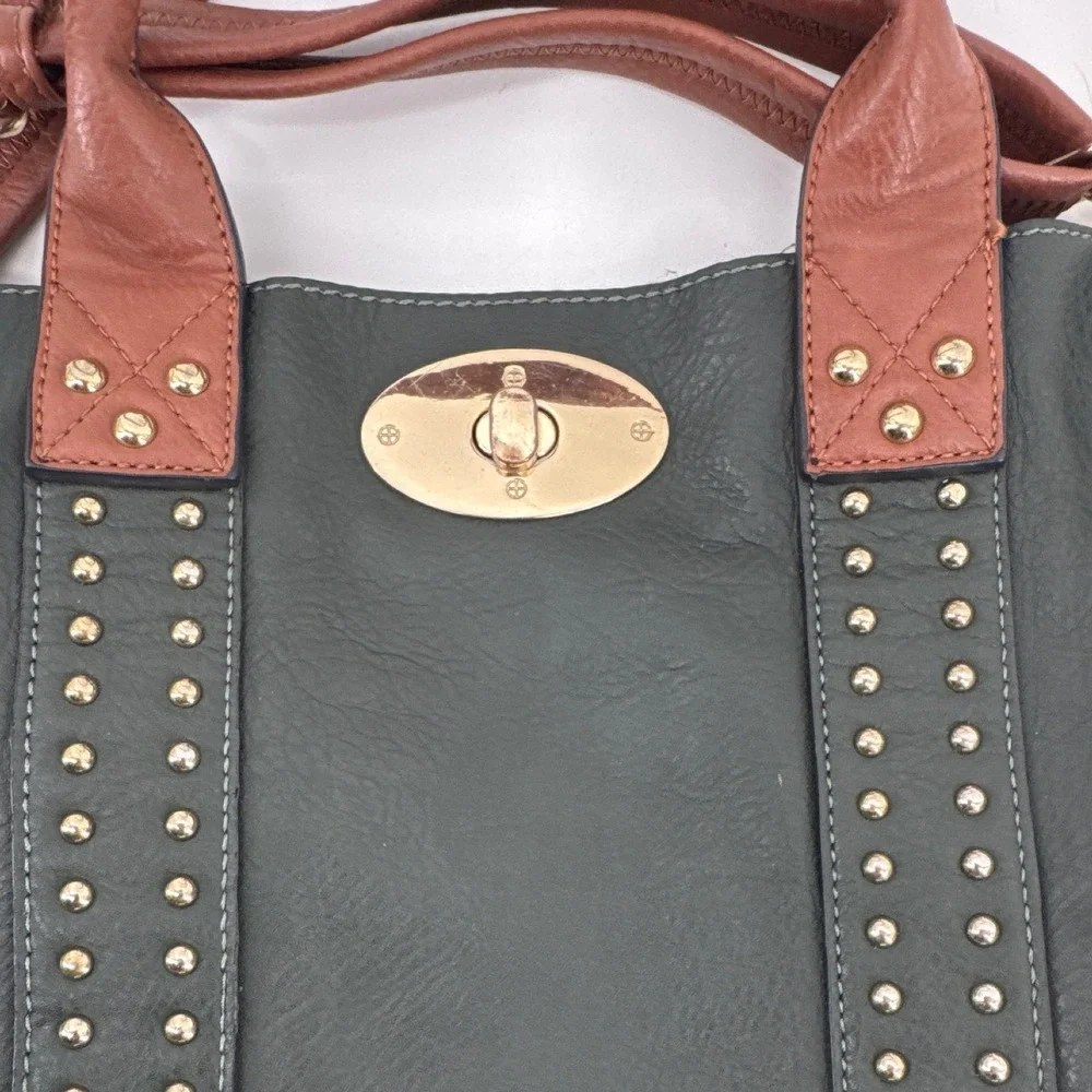 Black Rivet Women Satchel Handbag Black Brown Studded Crossbody Gold Hardware